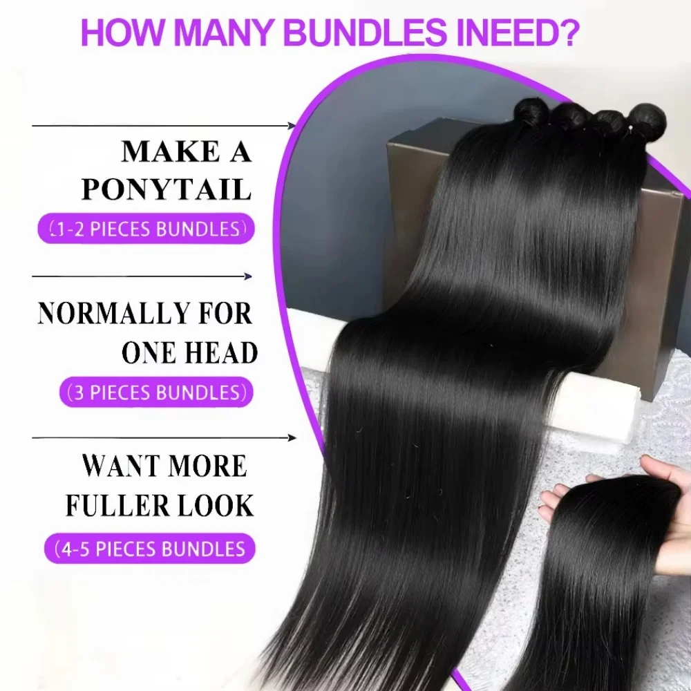 Straight Human Hair Bundles 1/3/4 PCS Natural Black Brazilian Hair Weave Bundles 14-30 Inch Human Hair ExtensionsNatural straight hair fringes specially designed for Designed specifically for black women 5