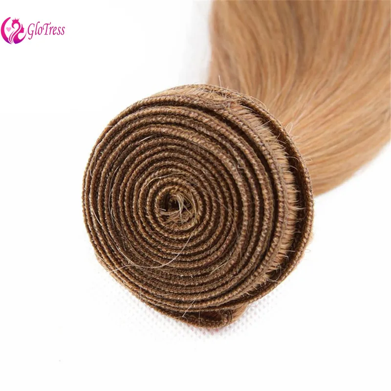Human Hair Extensions #27 Straight Human Hair Bundles 3 Bundles 8-26 Inch 100g/Bundle Brazilian Virgin Honey Blonde Weave