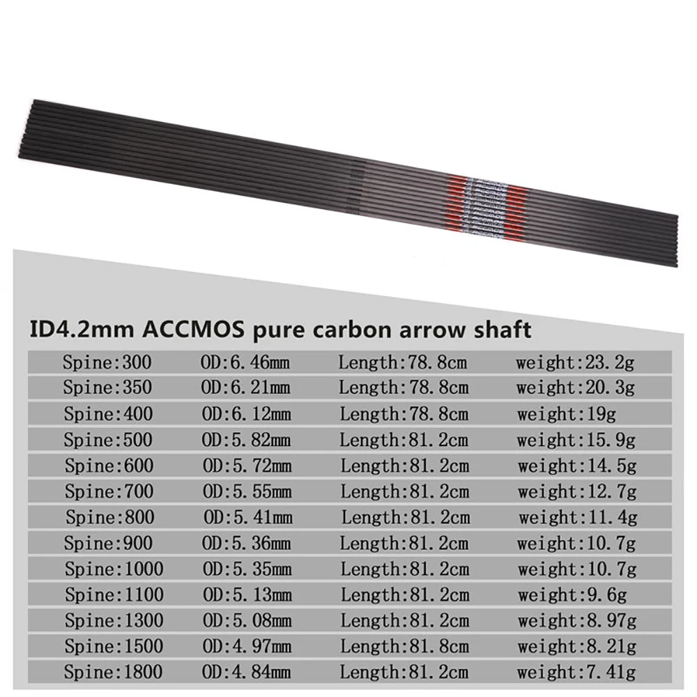 12 Flèches Carbone Pur ID 4,2 Mm Spine 250-1800 Pour Arc Classique Neuf