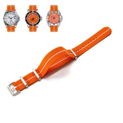 Elastic Stretch Nylon Canvas Nato Watch Strap with Pin Buckle - Universal Bracelet Replacement Tool - 22mm (Orange White)