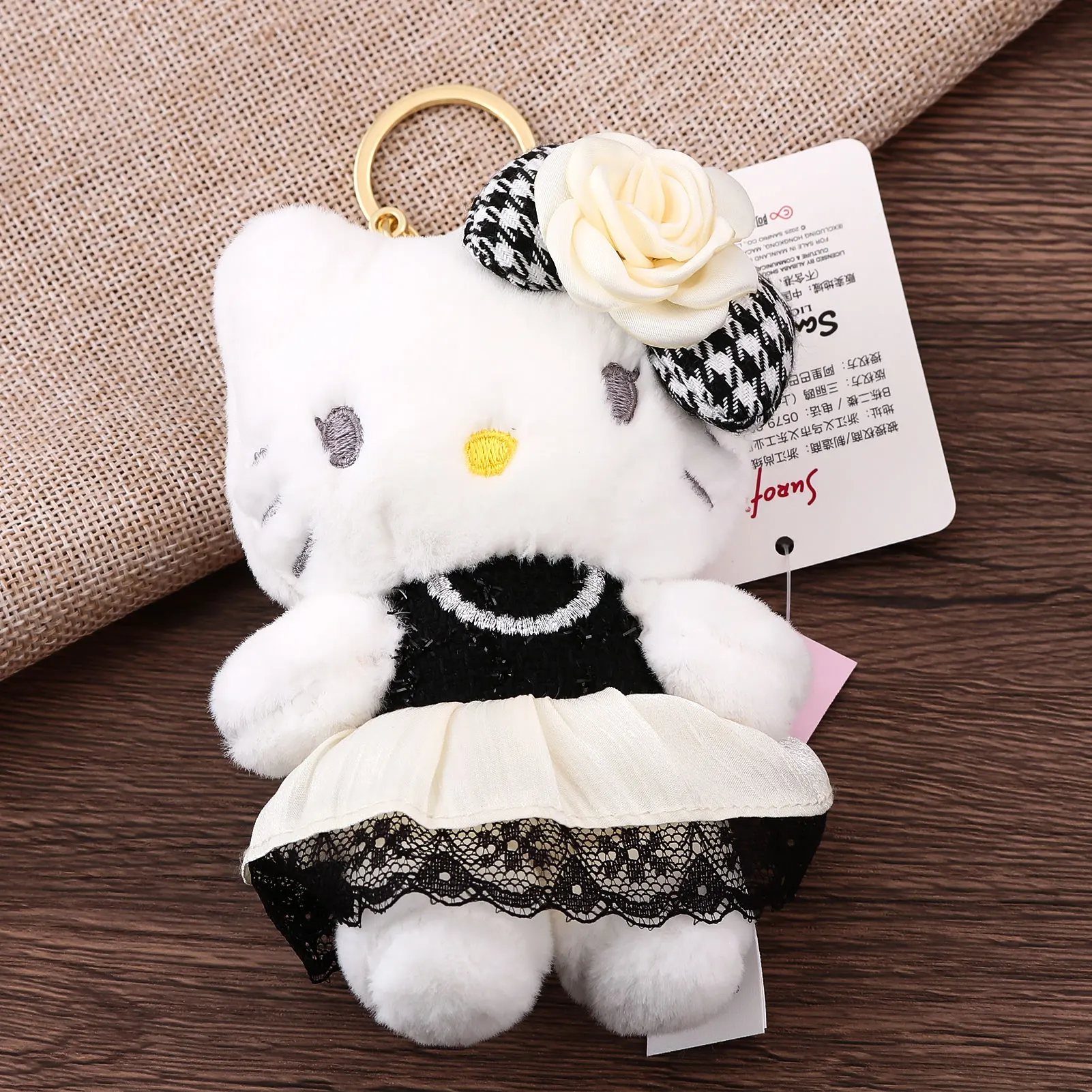 Cute Pink Hello Kitty Plush Doll Keychain Princess Dress Doll