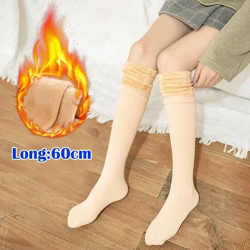 Cozy Velvet Over Knee High Socks - Women's Warm Thigh-High Plush Stockings