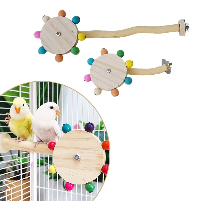 Funny Perch Toy With Rotating Balls Wood Interactive Bird Stand Colorful Parrot Foraging Toy Rotating Windmill For Lovebirds