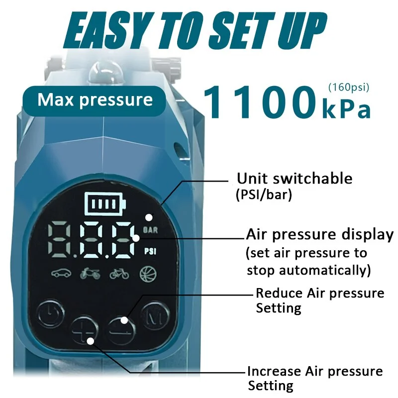 Portable Electric Air Pump Car Tire Electric Inflator Air Compressor Inflatable Pump With Digital Display For Makita 18V Battery