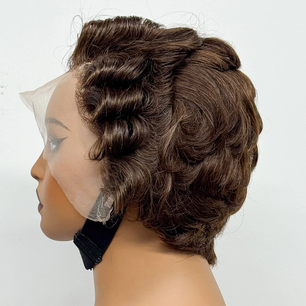 Short Pixie Bob Loose Curly Human Hair Bouncy Curly Wigs 13x4 Transparent Lace Frontal Wigs For Black Women