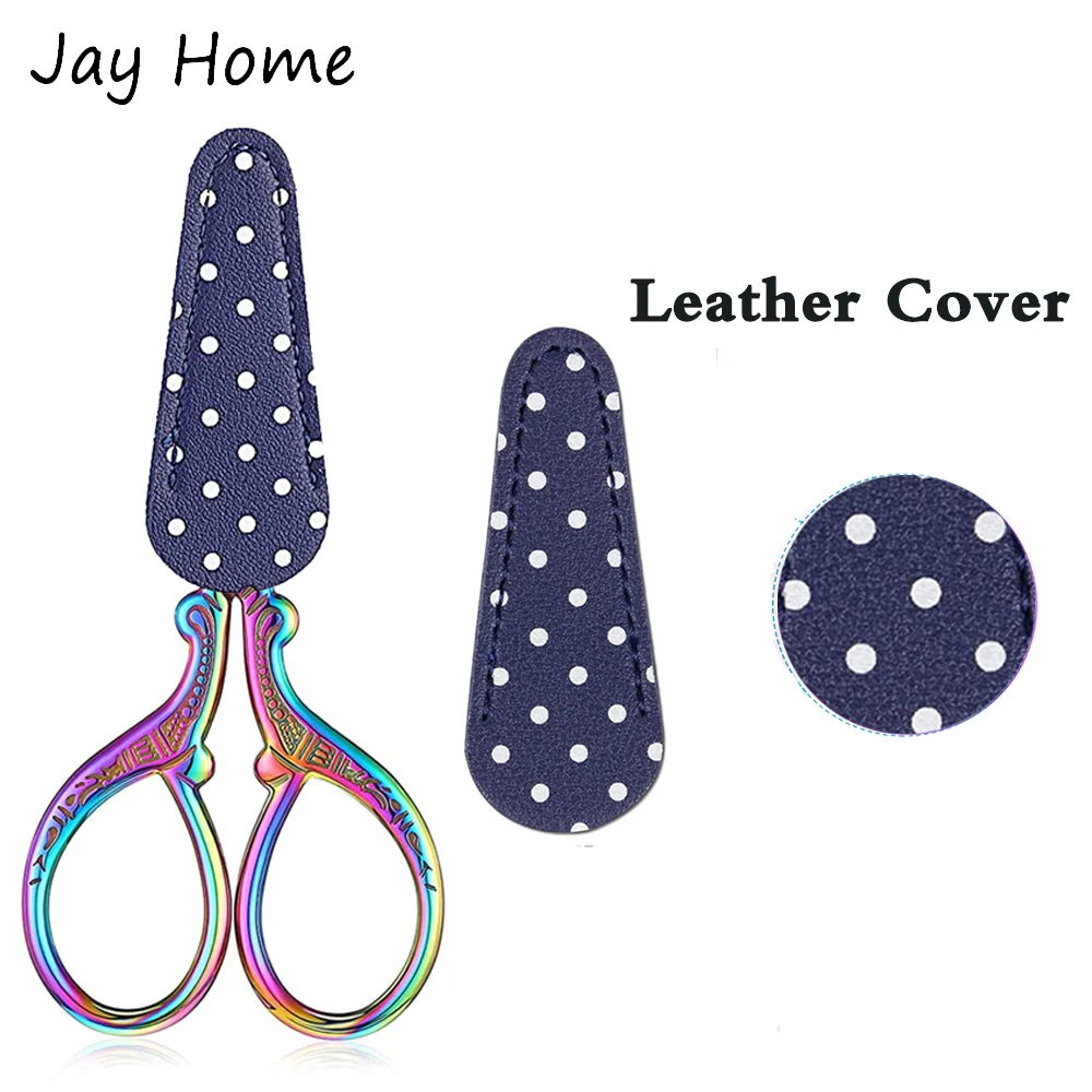6 Inch Sewing Scissors Stainless Steel Cross Stitch Scissors with Artificial Leather Cover for Needlework DIY Sewing Accessories