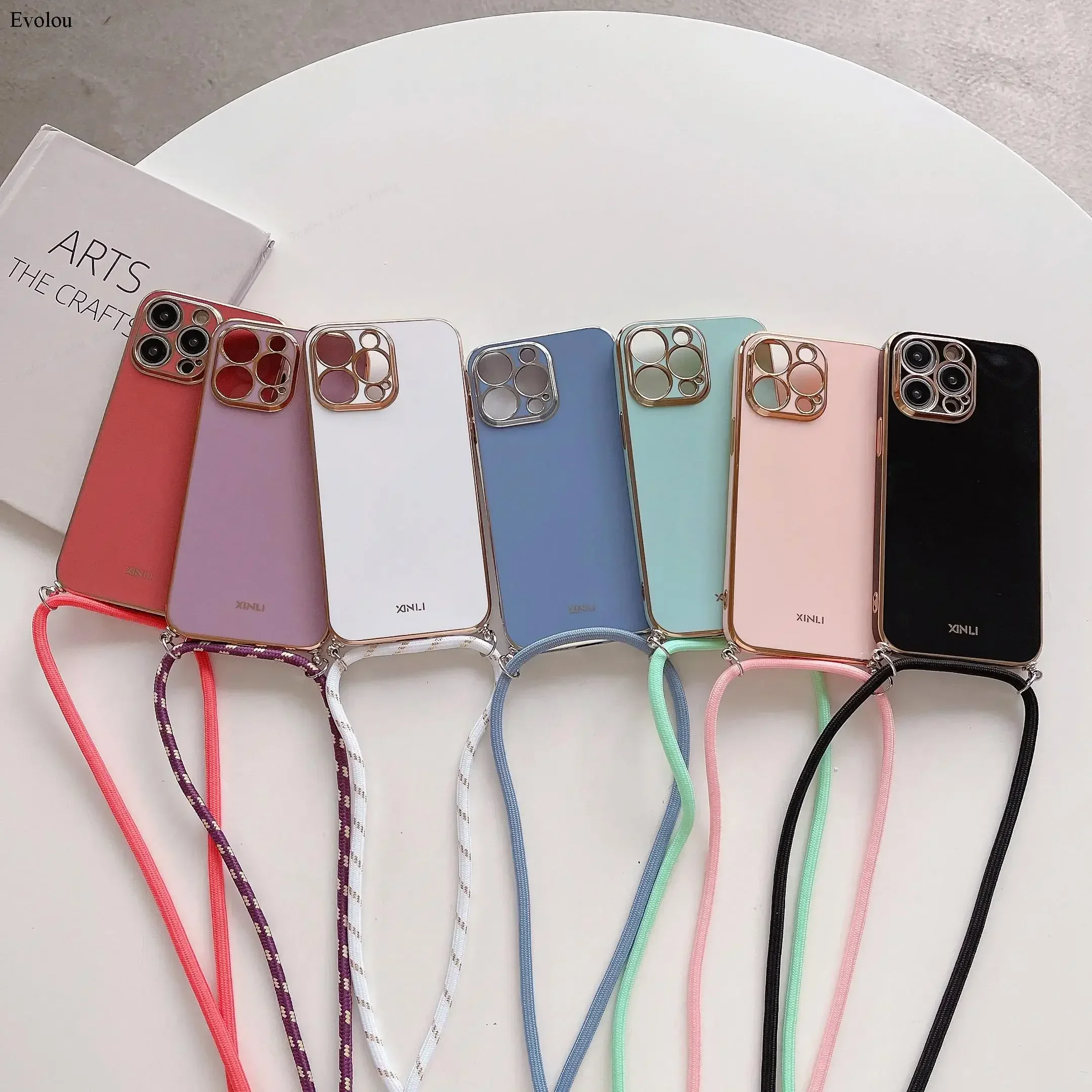 Crossbody Lanyard Plating Case with Soft TPU and Shockproof Lens Protection