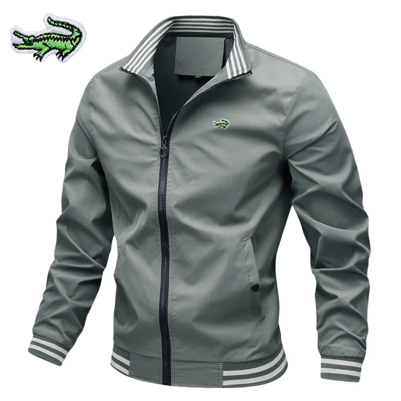 

New Men's Embroidery Brand High End Striped Collar Zipper Jacket Autumn/Winter Fashion Casual Outdoor Sports Windproof Coat
