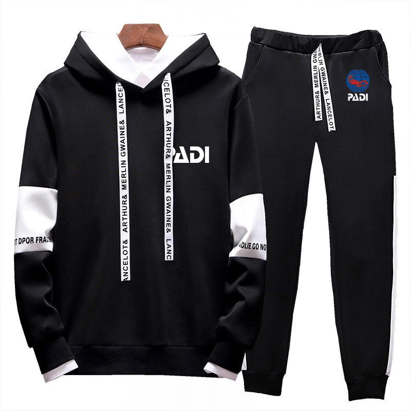 

Scuba Driver Padi Printed Newest Tracksuit Men's Long Sleeve Hoodie + Sports Pants Set Pullover Sweater Tops And Jogging Pants
