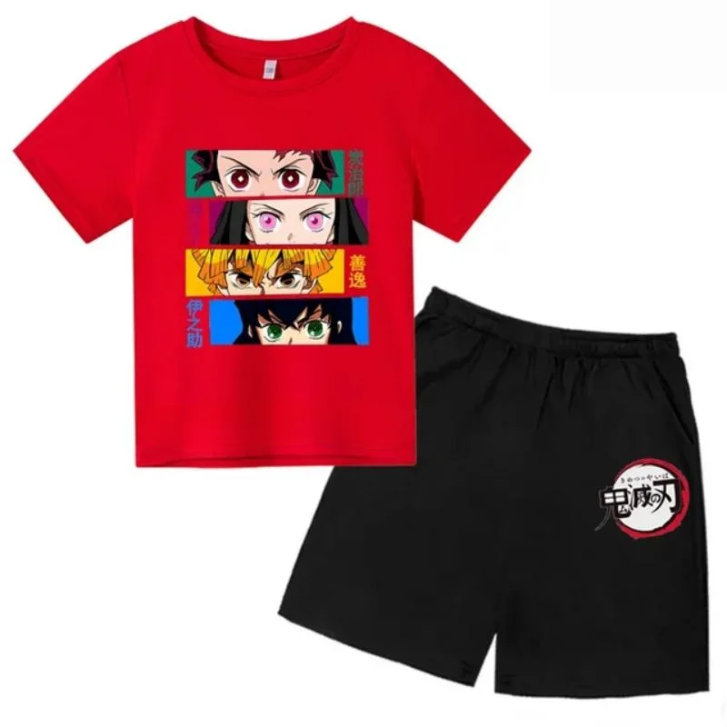 thumbnail image 1 of Conjunto de camiseta y pantalones cortos con estampado de Kamado Nezuko de Demon Slayer para adolescentes y niños, ropa de manga corta para niños y niñas, 1 of 5