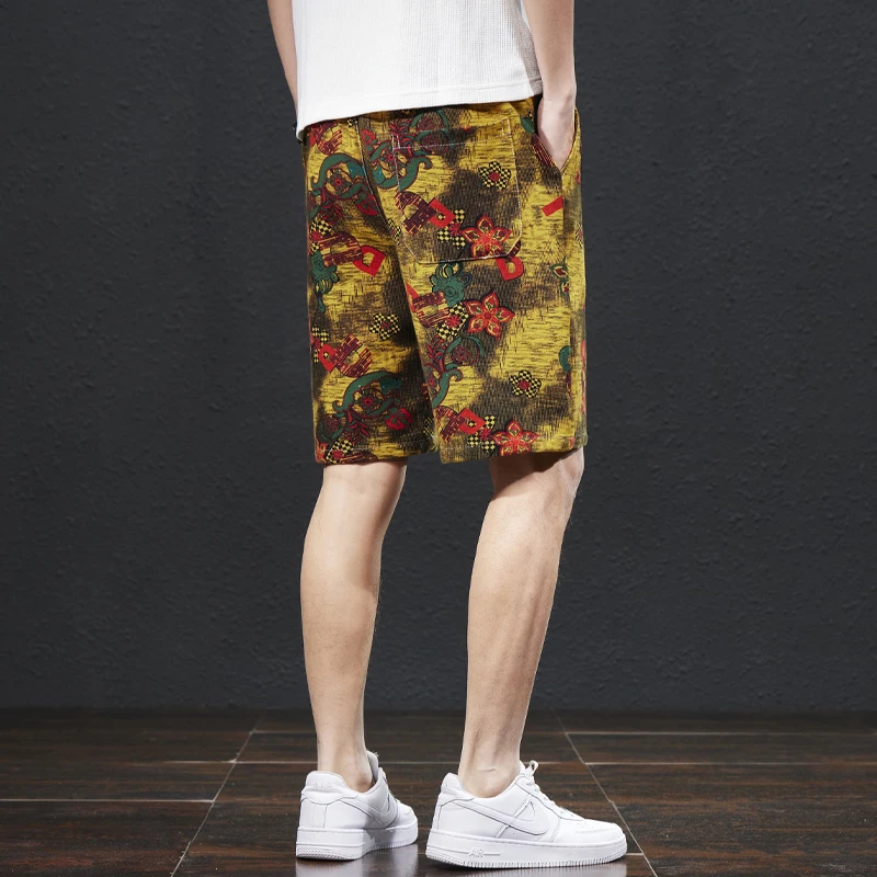 2024 Summer New Chinese Style Printed Beach Pants Men's Loose Trendy Capris Street Leisure Outdoor Shorts 4