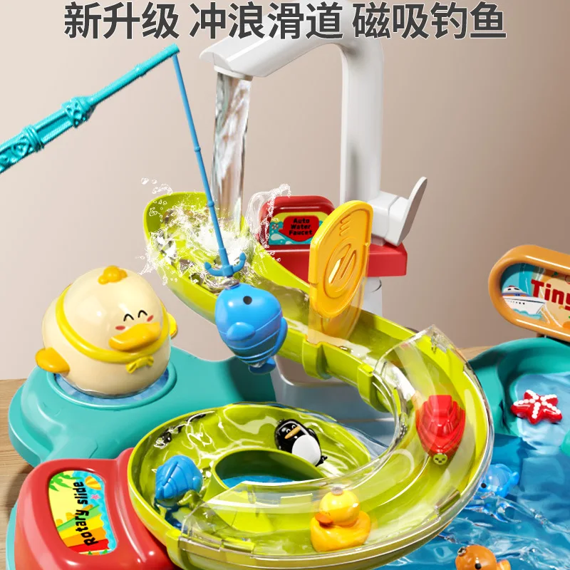 Children electric dishwasher every kitchen automatic play water puzzle fishing toys water park 2