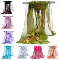 8 Colors Women's Long Chiffon Scarf Butterfly Flower Print Soft Wrap Shawl Silk Ladies 1