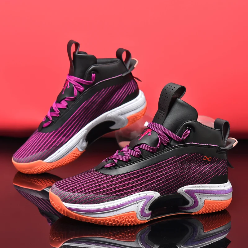 Mens Basketball Sneakers Cushioning Mens Sports Shoes Outdoor Purple Sneakers High Top For Men
