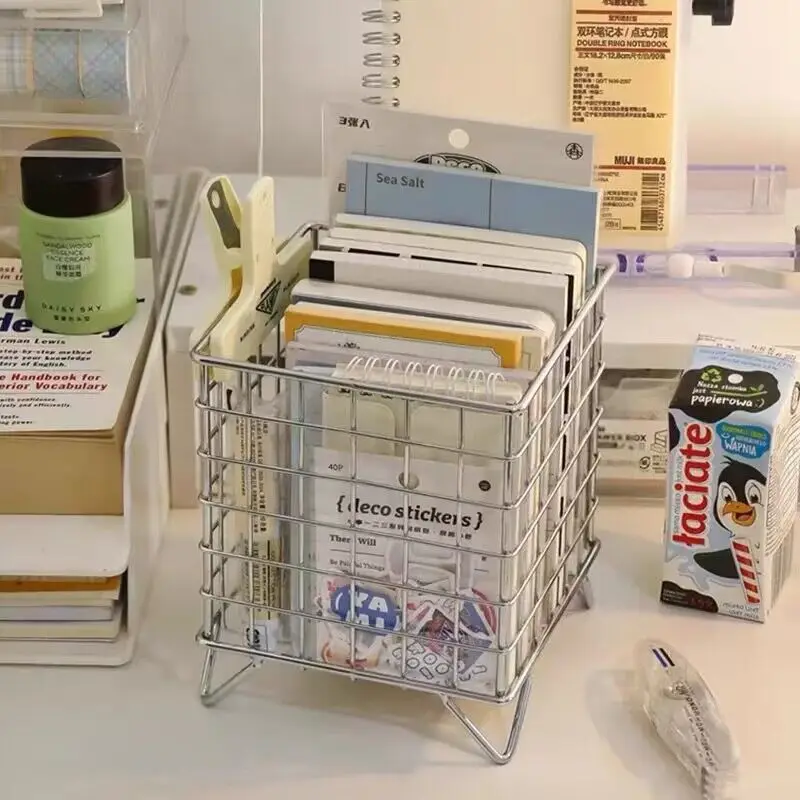 Desktop Storage Basket MINKYS INS Nordic Iron Desktop Storage Basket Office Cosmetics Makeup Storage Box Stationery Rack Desk Organizer