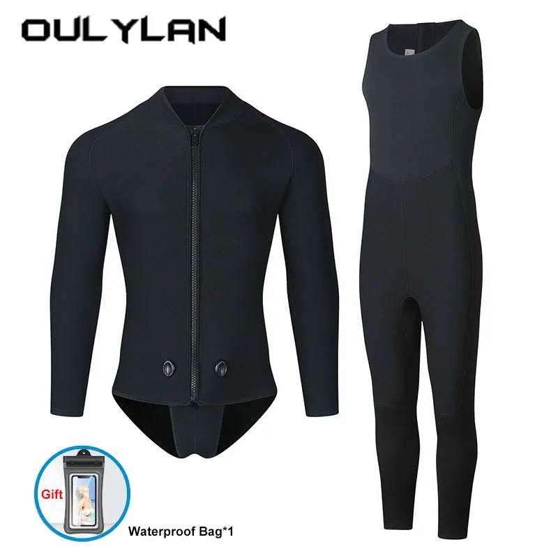 3MM Men Scuba Diving Suit Coldproof Neoprene Swimsuit Keep Warm Front Zip Wetsuit Top Surfing Snorkeling Swimwear Pants