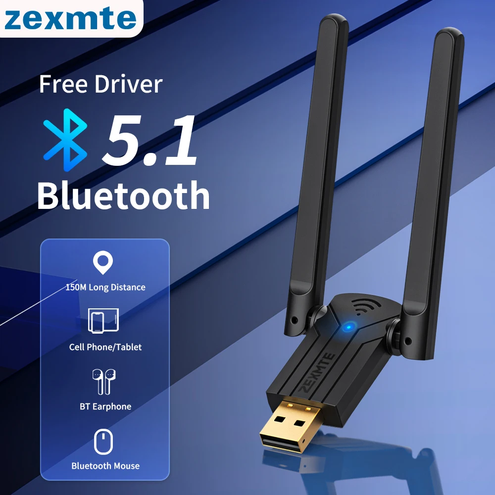 Zexmte-adaptador Bluetooth Dual Band Usb Transmissor Receptor de Áudio Dongle Driver Livre Win 10 11 150m