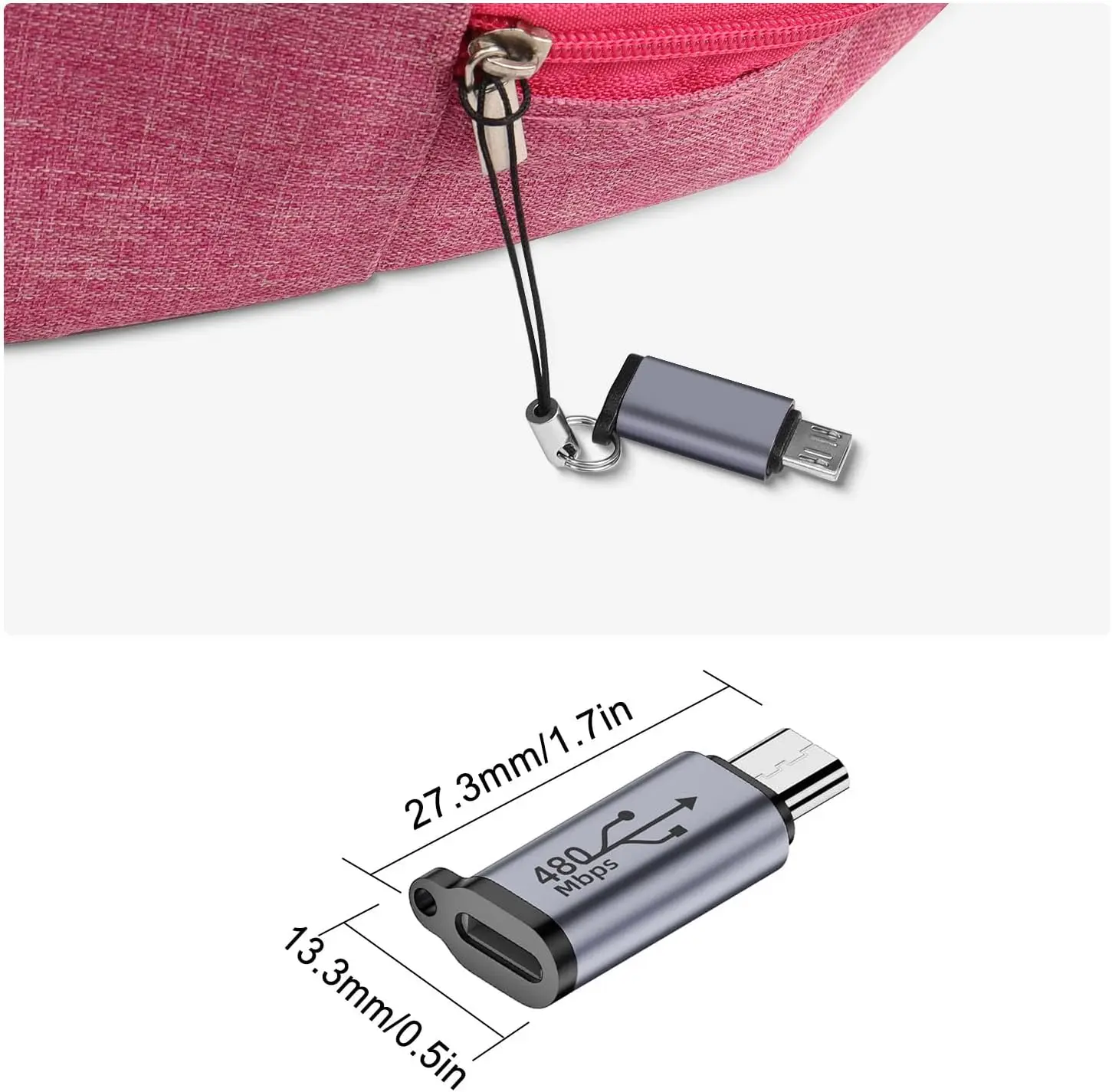 마이크로 USB 수-USB C 암 충전 데이터 커넥터, 480Mbps USB 2.0 플러그-USB C 잭 어댑터, MP3 용, 18W, 1 개