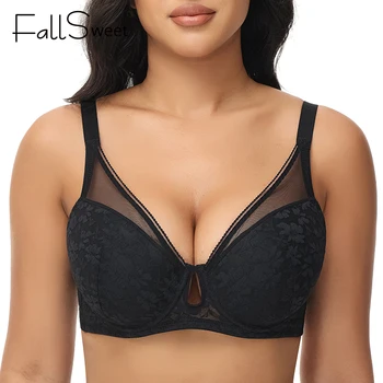 FallSweet Plus Size Bra for Women Push Up Underwire Bras Sexy Hollow Out Lingerie Thin Cup Brassiere Femme 34 to 44DD Cup 1