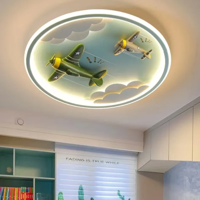 Led Round Ceiling Mounted Lamps for Children Kids Bedroom School Plane Boy Girls Novelty Cute Airplane Aircraft Decoration Light