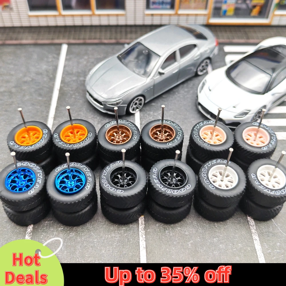 1/64 Model Car Wheels with Rubber All Terrain Tires BBS LM-R Refitting Parts for Off-road Vehicle HotWheels D: 17mm 1 Set 6