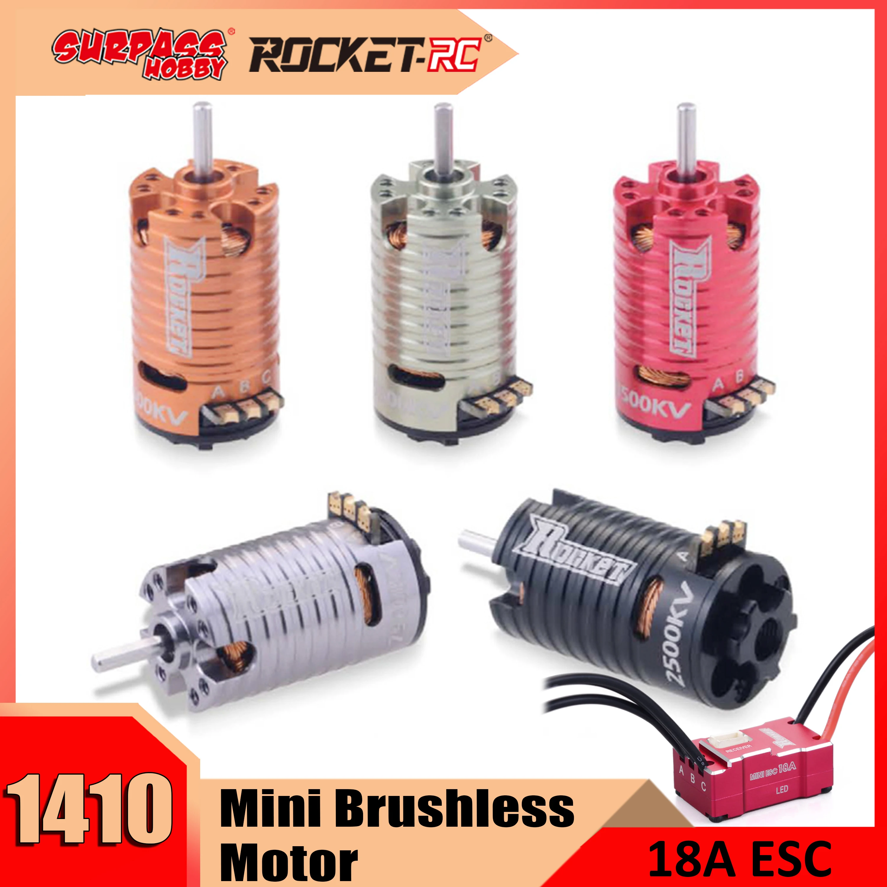 로켓 미니 1410 브러시리스 모터 18A ESC, 1/24 1/28 1/32 RC카 MINI-Z MINI-Q 교쇼 Mr03 프로 아토믹 DRZ 장난감, RC 드리프트 카