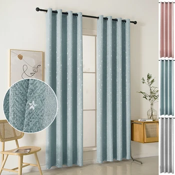 Tende di lino tende per soggiorno arredamento camera da letto ricamo tende a stella occhielli occhielli oscuranti Top pannello per finestre per bambini 1
