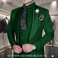 Fashionable Paisley Men's 3-piece Suit Set, Jacquard One Button Blazer, Vest Pants Formal Wedding Party Suits for Men 1