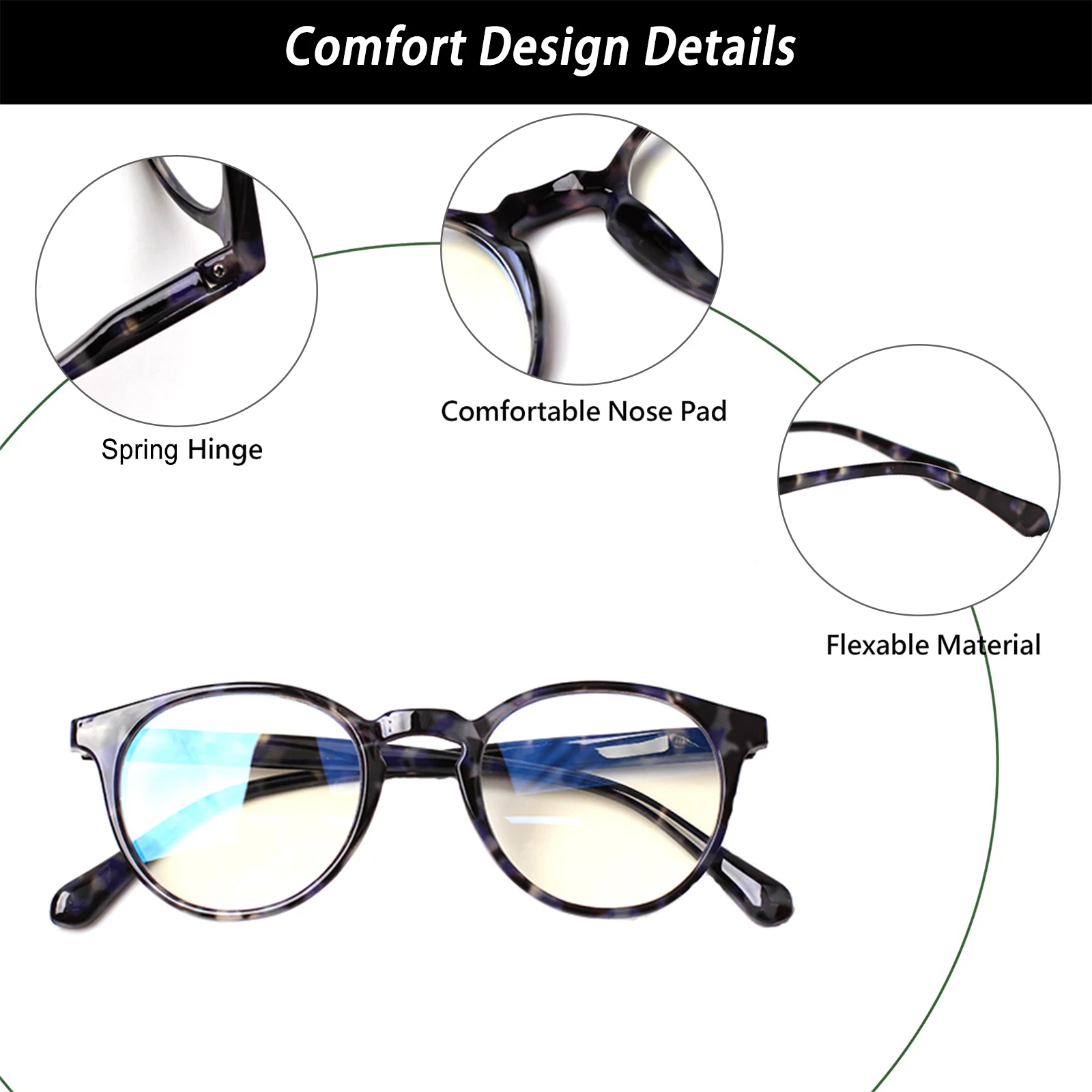 Turezing Reading Glasses Men and Women Blue Light Blocking Fashion Round Print Flower Frame Optical Lenses With Medical Recipe