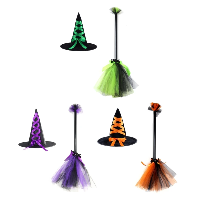 

Fashion Witch Broom Witch Hat Halloween Party Fancy Dress for Masquerade Party H9ED