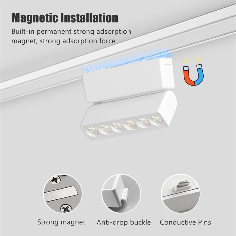 H6mm Ultra Thin Magnetic Track Light System 48V Living Room Ceiling Mount LED Ceiling Magnet Rail Lamp Spotlight Chandelier 3