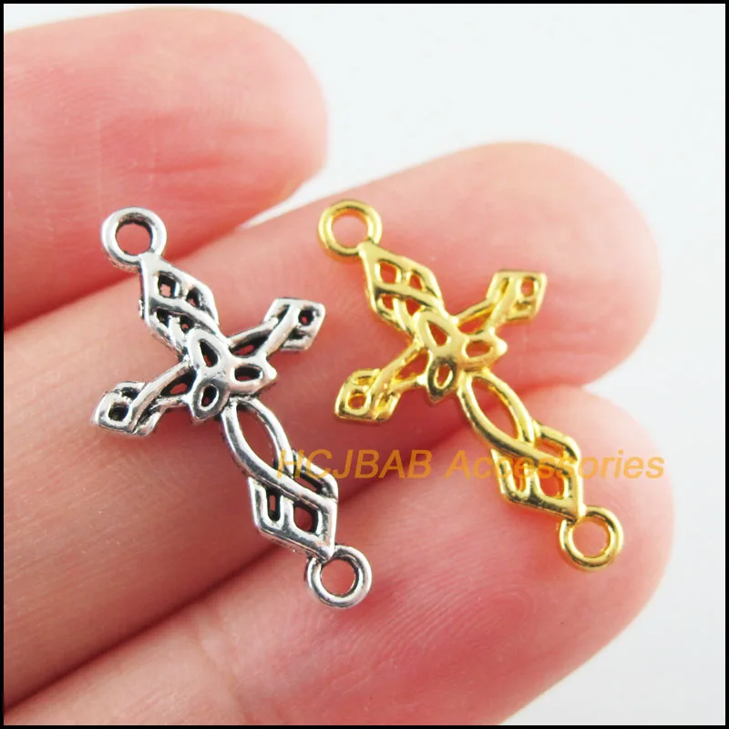 

Fashion 40Pcs Retro Tibetan Silver Tone Gold Color Flower Cross Charms Connectors 13x22.5mm