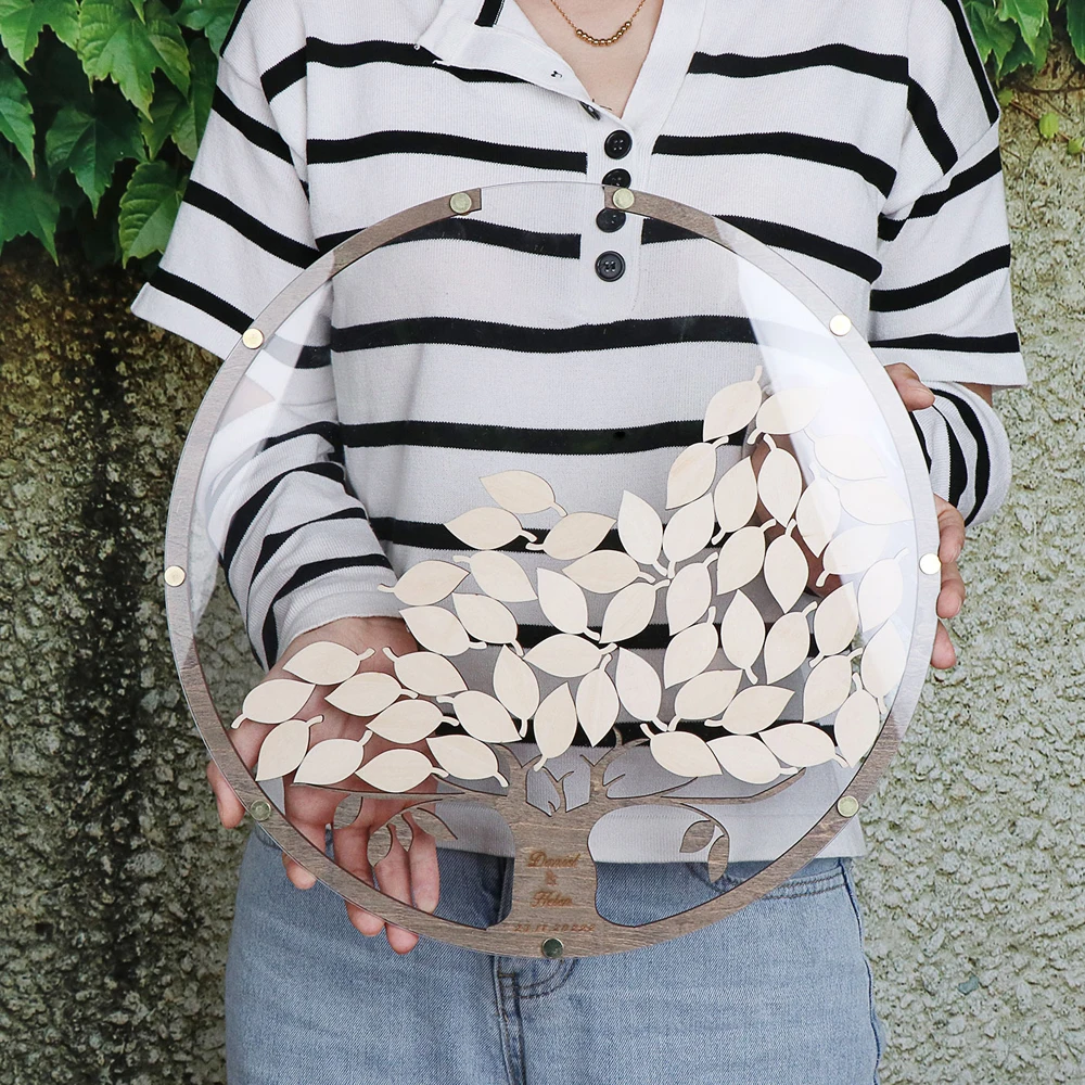 Wedding Guest Book Personalized Drop Round Wedding Guest Book Tree with 80Pcs Leafs Box Leaves Alternative