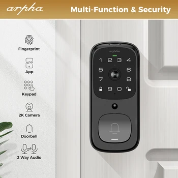Arpha Smart Lock AL501 All-in-One WiFi Smart Door Lock 6 in 1 Video Camera with Doorbell Fingerprint Keyless 32GB Digital Keypad 2