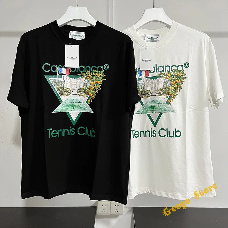 

Spring Summer Men Women Streetwear Casual Simple Cotton Tees Fashion Green Triangle Tennis Club Casablanca T-Shirts With Tag