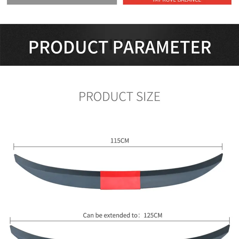 3 Stück Universal Auto Spoiler abs Kofferraum Heck Heckflügel Spoiler 115-125cm einstellbar für die meisten Autos – Detail 8