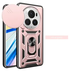 Enhanced Armor Hybrid Metal Ring Cover with Camera Protection for Honor X9 (Rose Gold)