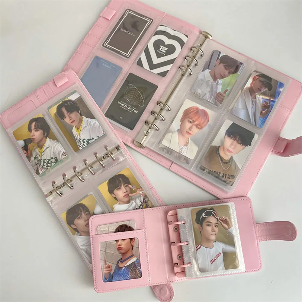 Candy Color A5/A7 PU Leather Binder Photocards Cover Cute Kpop Loose-leaf Collect Book Photo Cards Album Storage Book Stationery a5 binder notebook jounral cover ins bandage photocards stickers collect book photo cards phase thin storage sticker organizer