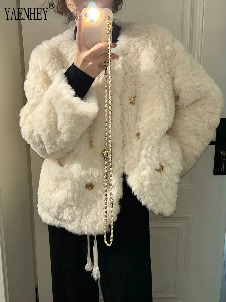 

Harajuku Thick Warm Lamb Wool Coat for Women Loose Casual White Faux Fur Jacket Casacos Femininos Winter 2023 New Goth Clothing