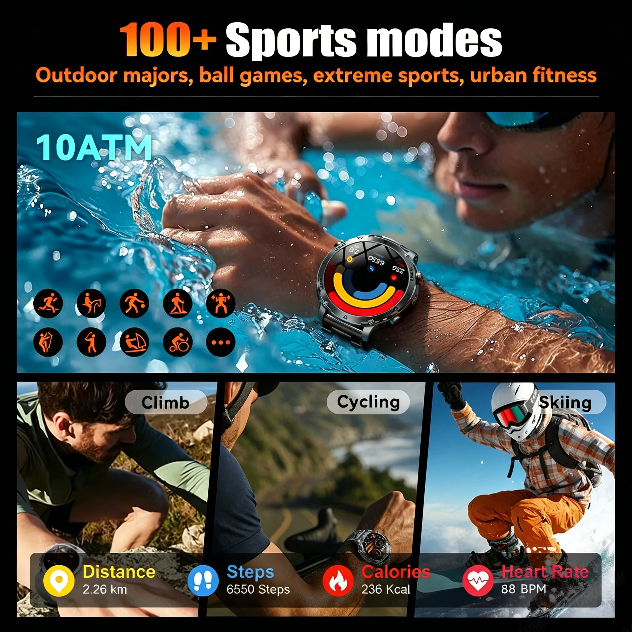 2026 1400 mAh Battery NEW Militar Built-in Dual-band GPS Sports Smart Watches Compass Outdoor RIDE Run IP68 Waterproof Bracelet 3