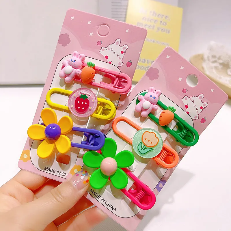 

3pcs New Children's Candy Color Hair Clip Cartoon Flower Hair Clip Colorful Baby Bear Hairpin Girl Bobby Pin Hair Accessories