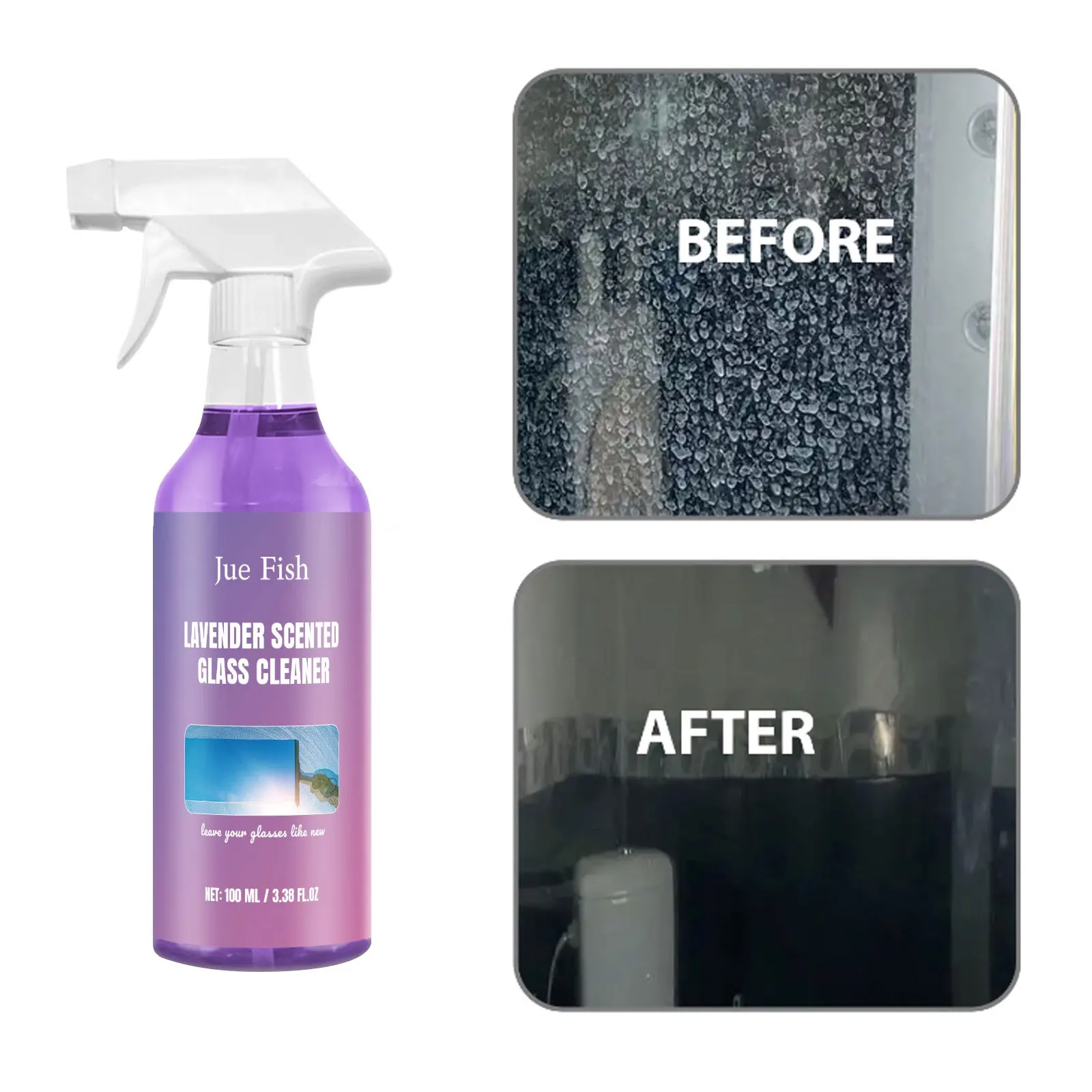 Bathroom Glass Cleaner Liquid Shower Door Hard Water Removal Car Window Degreaser Mirror Brightening Glass Descaling Spray