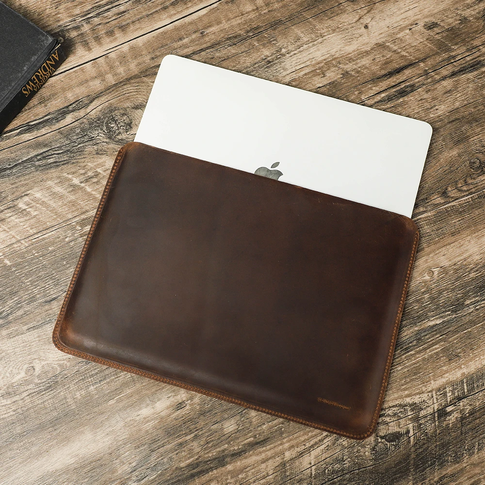 CONTACTS FAMILY Premium Genuine Leather Laptop Sleeve Case - Sleek Computer Bag