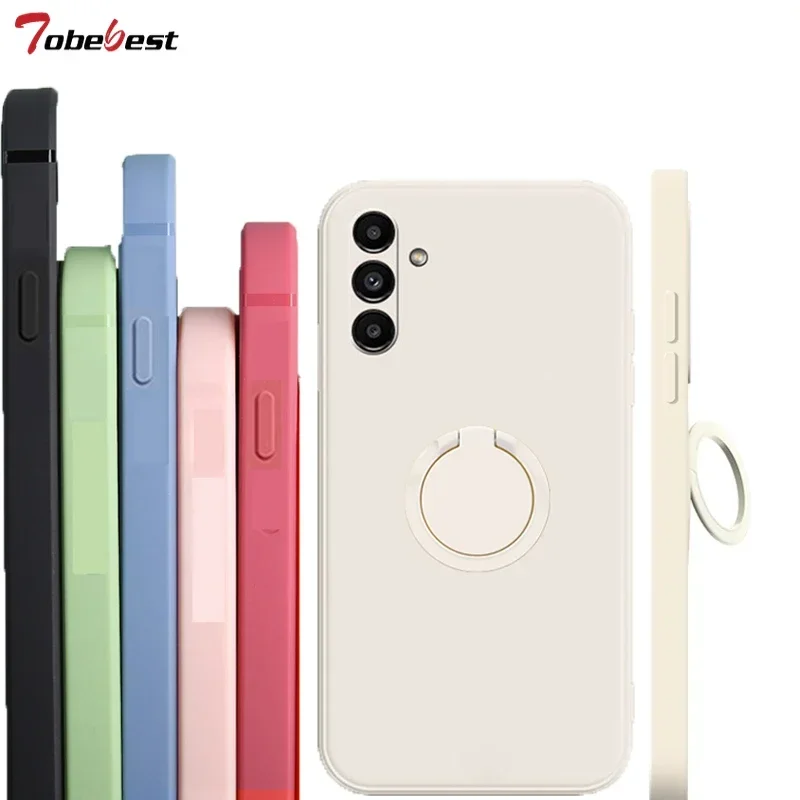 Silicone Phone Case with 360-Degree Finger Ring Holder and Stand - Square Design
