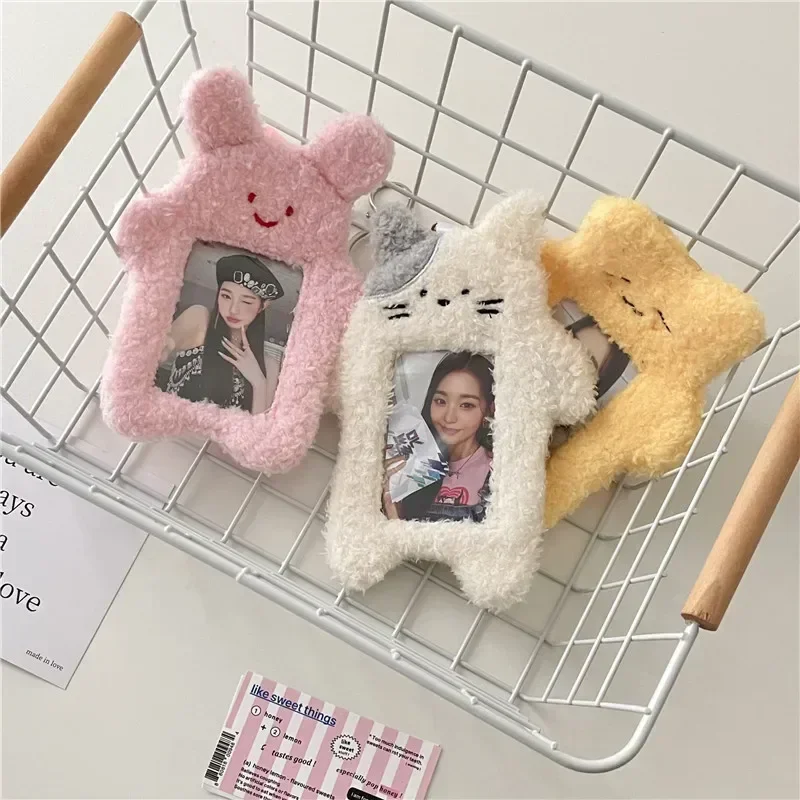 kawaii Cartoon Plush Photocard Holder Korean Id Card Holder Keychain kawaii Desk Accessories Kpop Stationery Idol Display Stand 4