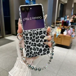 Glossy Leopard Print Hinge Side Clip Phone Case with Camera Protection - Galaxy Z Flip5 (Case with strap)