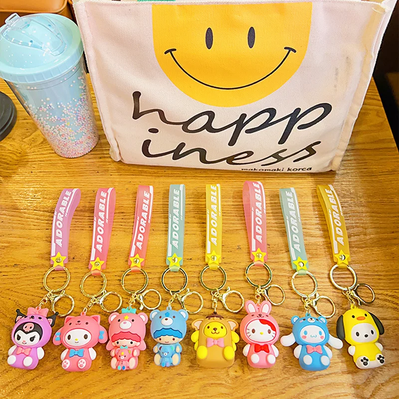 

Sanrio Cartoon Anime Kuromi Cross Dressing Action Figures Keychains Key Chain Key Ring Silicone Handbag Car Pendants Toys Gifts