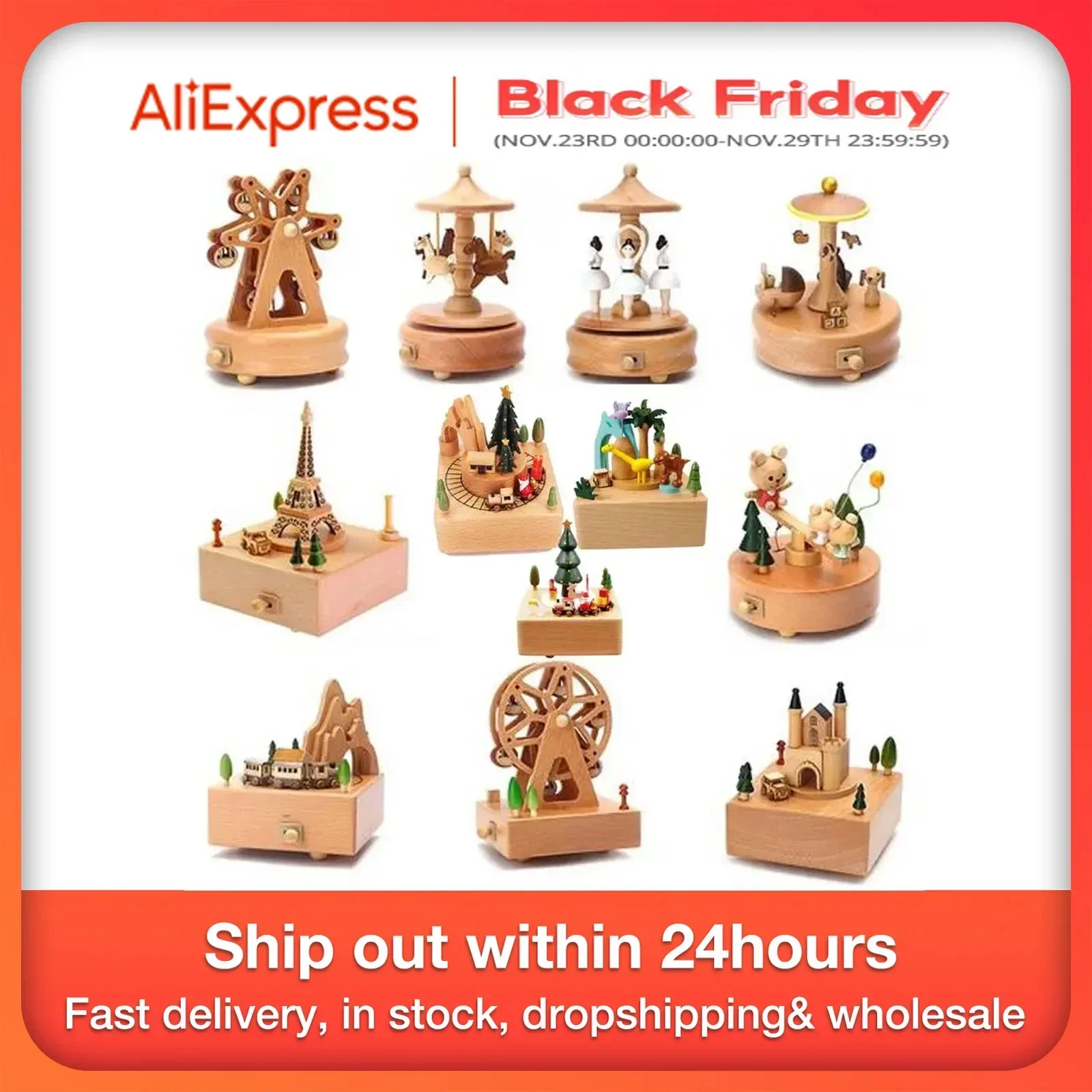 Wooden Carousel Dance Girl Music Box Christmas Ornament Rotary Train Musical Box Home Decoration For Birthday Gifts Valentine' 3