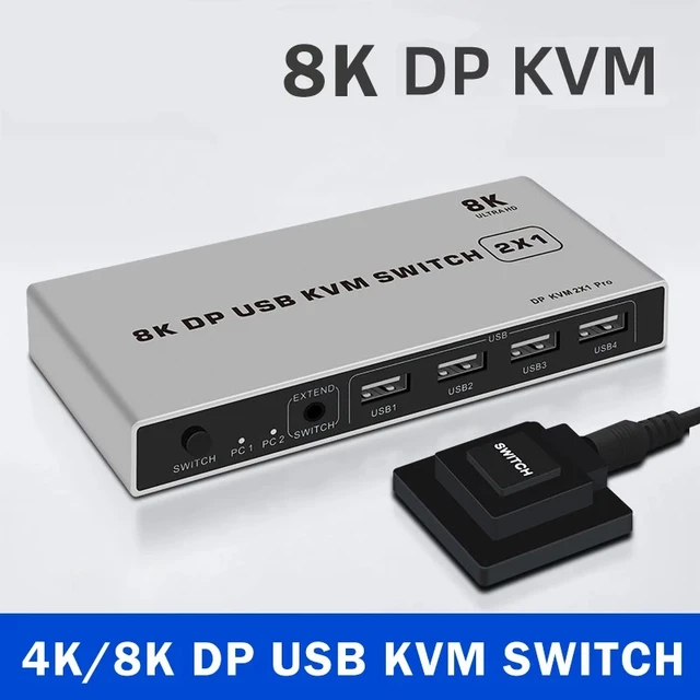 Dual Port HDMI 2.1 USB KVM Switch 2X1 8K 4K 60Hz Switcher Keyboard Mouse  Share