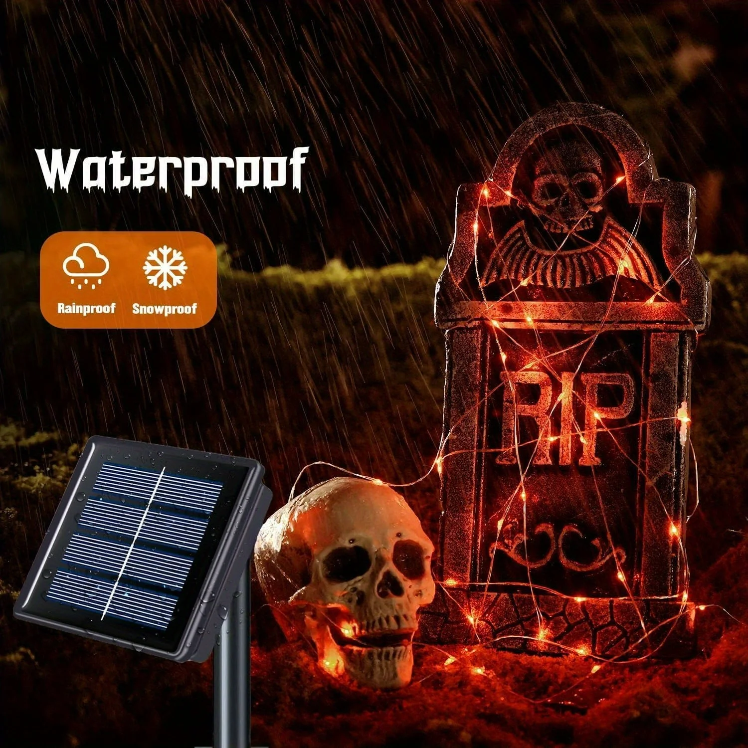 7M/12M/17M/22M Halloween Solar String Lights Outdoor Orange LED Copper Wire Fairy Lights 8 Modes IP65 Waterproof Party Decor